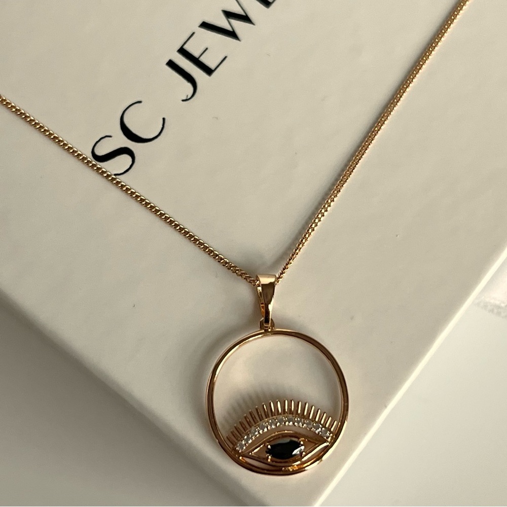 LAST ONE Evil Eye Necklace 18k Gold Color with Black Zircon Luxury Jewelry - Picture 7 of 8